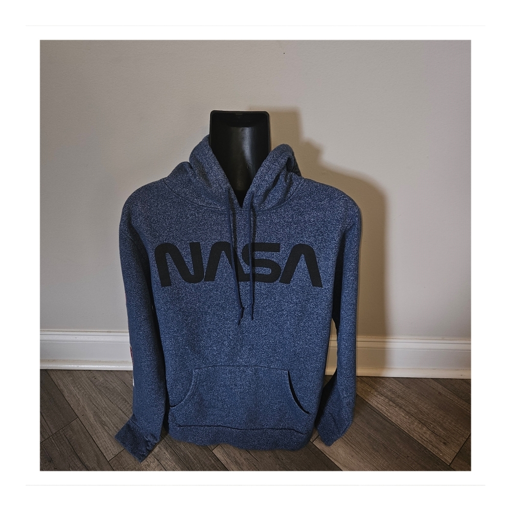 NASA Aerospace Blue Hoodie Emblem Sleeves Size Medium